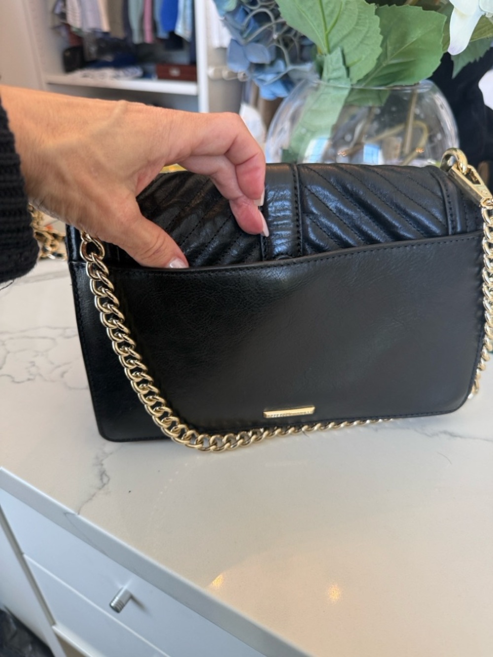Authentic Rebecca Minkoff Black chevron Quilted Chain Shoulder Bag